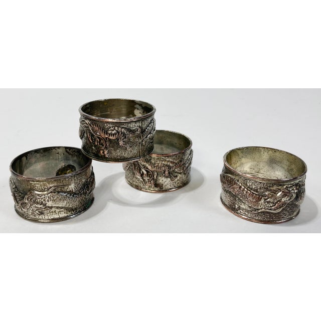 Vintage Silver Plated Dragon Motif Napkin Rings, Set of 4 For Sale - Image 4 of 9