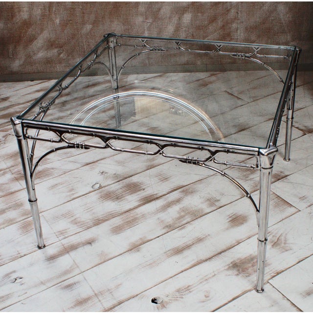 Faux Bamboo Aluminum & Glass Side Table, 1950s For Sale - Image 9 of 13