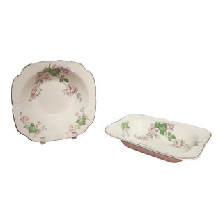 1930's Edwin Knowles “Gloria” Floral Serving Bowls With Silver Trim -Set of Two For Sale