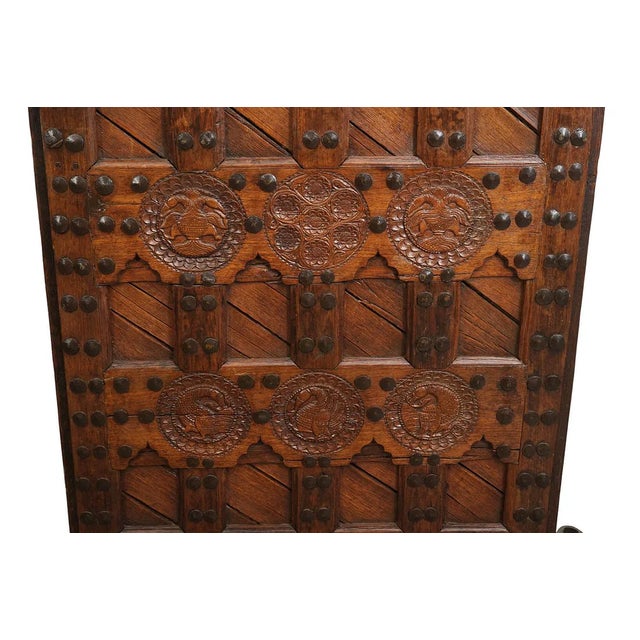 18/19th C. Hand Made Door, Carved Medallions & Custom Iron Base For Sale - Image 9 of 13
