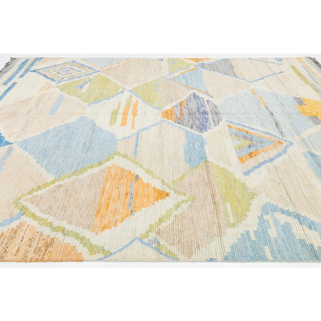 Abstract Geometric Moroccan Style Hand-Knotted Wool Rug – Pastel & Earth Tones For Sale In New York - Image 6 of 11