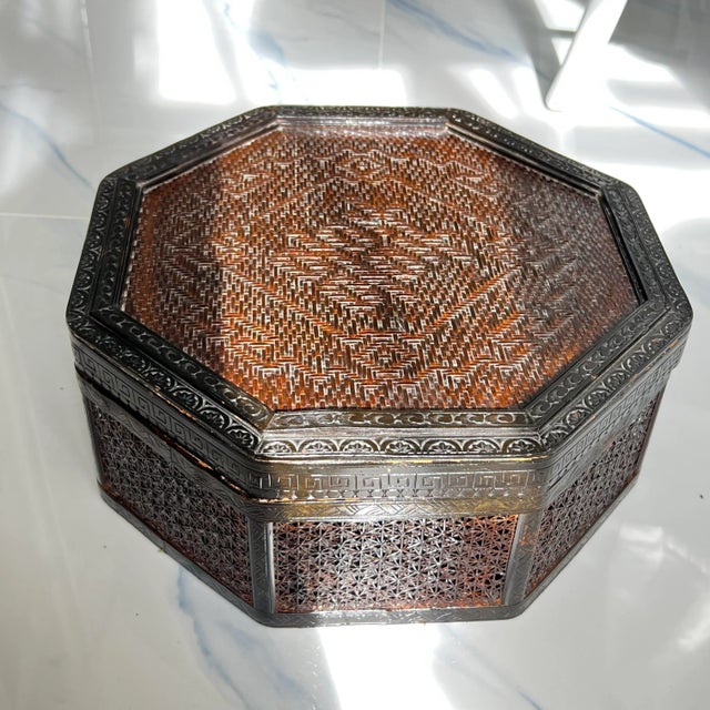Antique Chinese Woven Wicker and Bamboo Octagonal Lacquered Box | Chairish