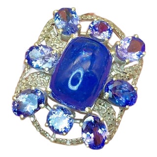 Bochic "Orient" Vintage Diamond & Tanzanite Ring Set 18K White Gold & Silver For Sale