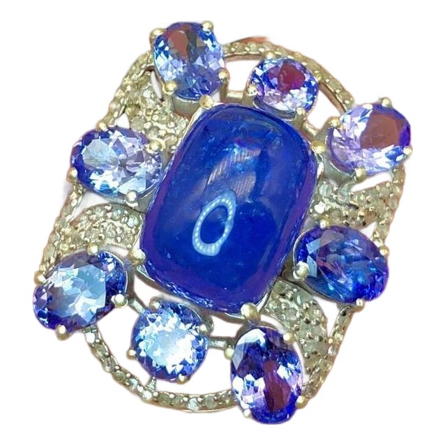 Bochic "Orient" Vintage Diamond & Tanzanite Ring Set 18K White Gold & Silver For Sale