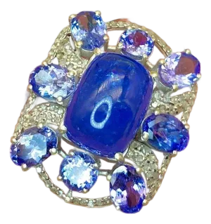 Bochic "Orient" Vintage Diamond & Tanzanite Ring Set 18K White Gold & Silver