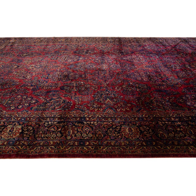 1900 - 1909 1900 - 1909 Antique Oversize Persian Sarouk Wool Rug With Classic Floral Design in Red For Sale - Image 5 of 7
