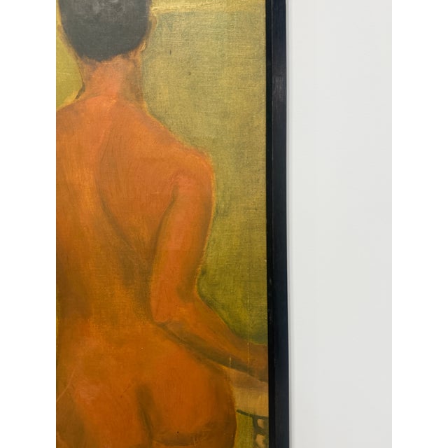 American School Nude Study, School Of The Museum Of Fine Arts Boston, 1952 This vertical oil study depicts a nude figure...