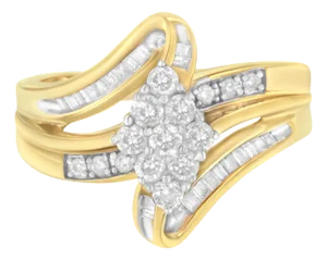 10K Yellow Gold 1/2 cttw Diamond Cluster Cocktail Ring (J-K Clarity, I1-I2 Color) - Size 7
