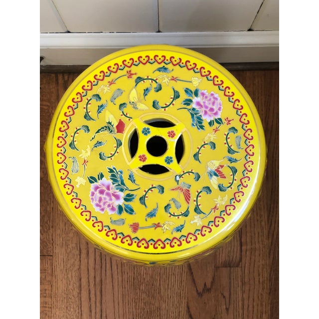 Vintage Famille Rose Yellow Ceramic Garden Stool For Sale - Image 4 of 5