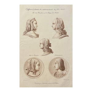 Antique Engraving of 16th Century Hairstyles