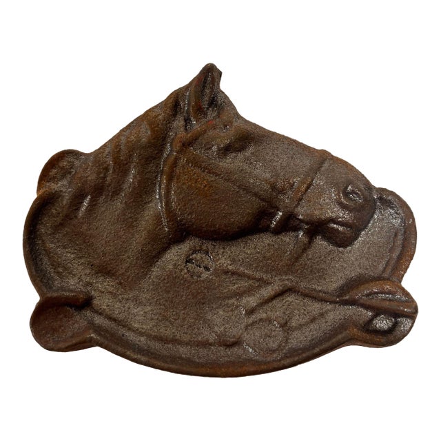 French Equestrian Horse Head Vide-Poche Ashtray Cast Iron Circa 1940s For Sale