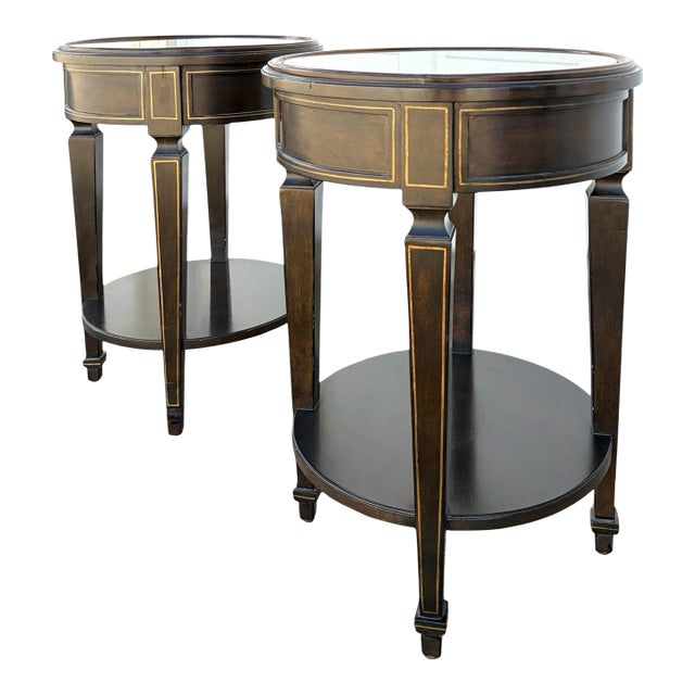 Vintage Baker Furniture Round Tables Plant Stand Italian Neo Classic Walnut - A Pair For Sale