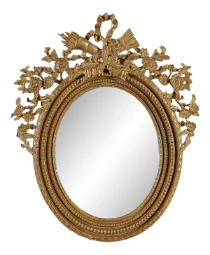 Round Gold Foil Hand-Carved Wooden Mirror, 1970