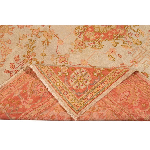 Antique Turkish Oushak Peach Handmade Wool Rug For Sale - Image 11 of 12