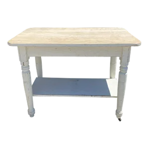 Vintage Solid Wood Table on Casters