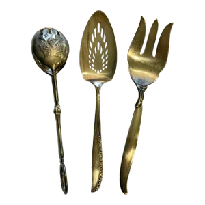1930s Vintage Mismatched Silver Serving Utensils, Set of 3