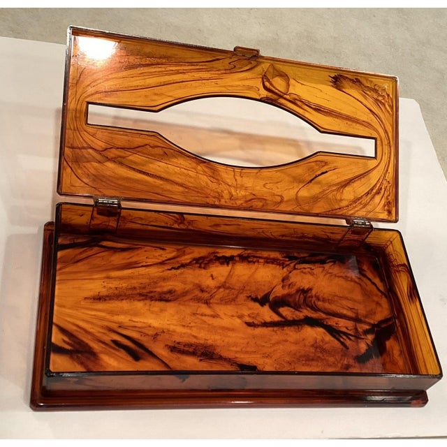 1970s Lucite Oblong Tortoise Shell Tissue Box Cover For Sale - Image 6 of 9
