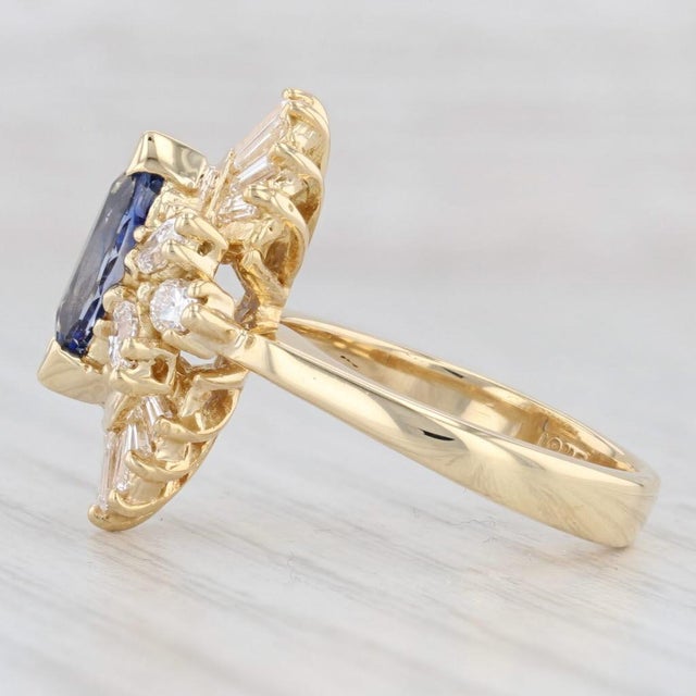 Modern 2.45ctw Marquise Blue Sapphire Diamond Halo Ring 18k Yellow Gold Size 5.75 For Sale - Image 3 of 7
