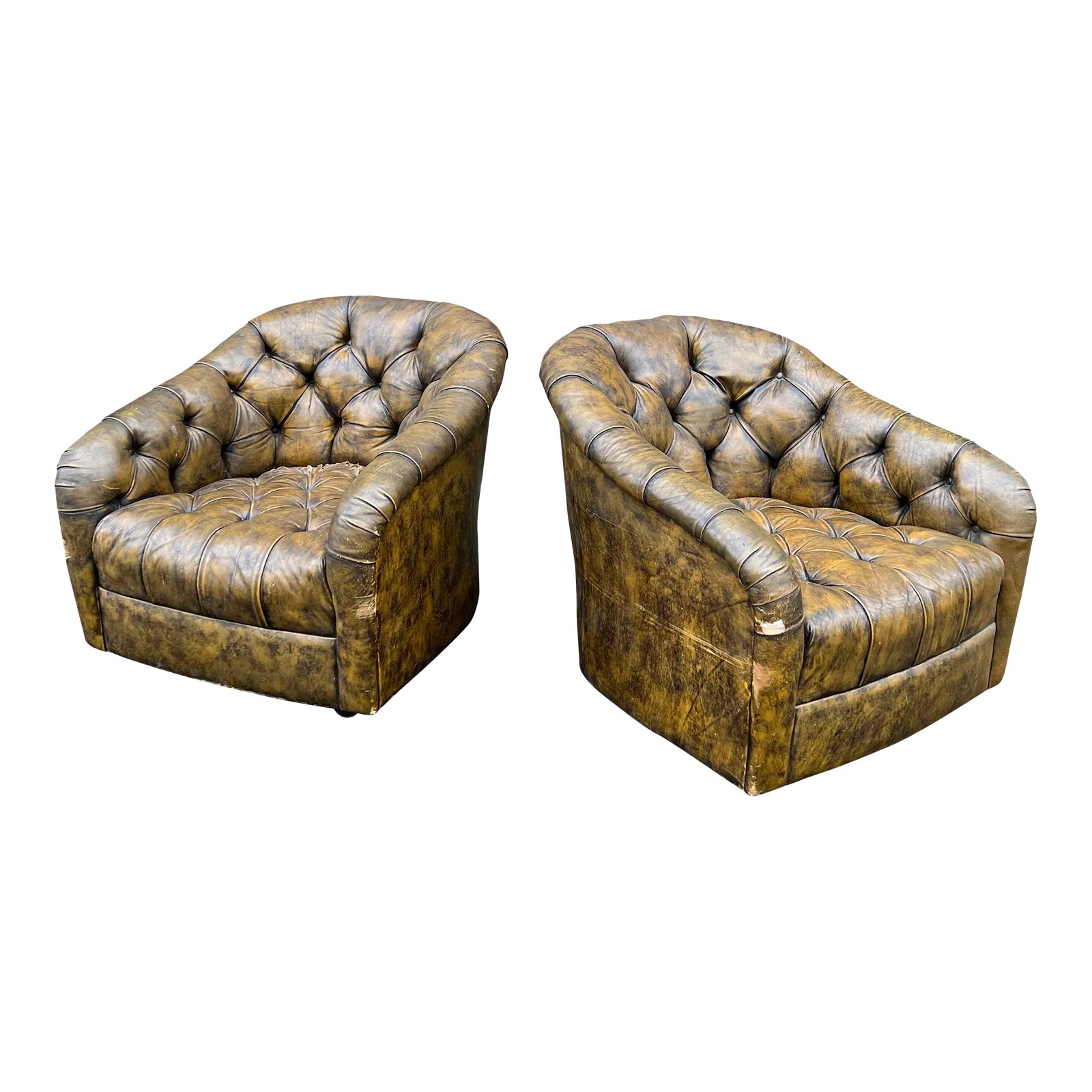 Pair of Ward Brown Leather Chairs on Casters Chairish