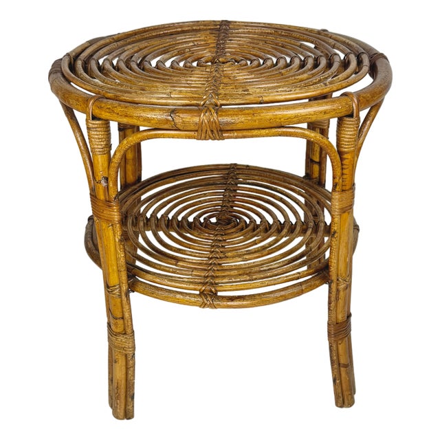 Mid-Century Round Bamboo Coffee Table, Italy, 1960s For Sale