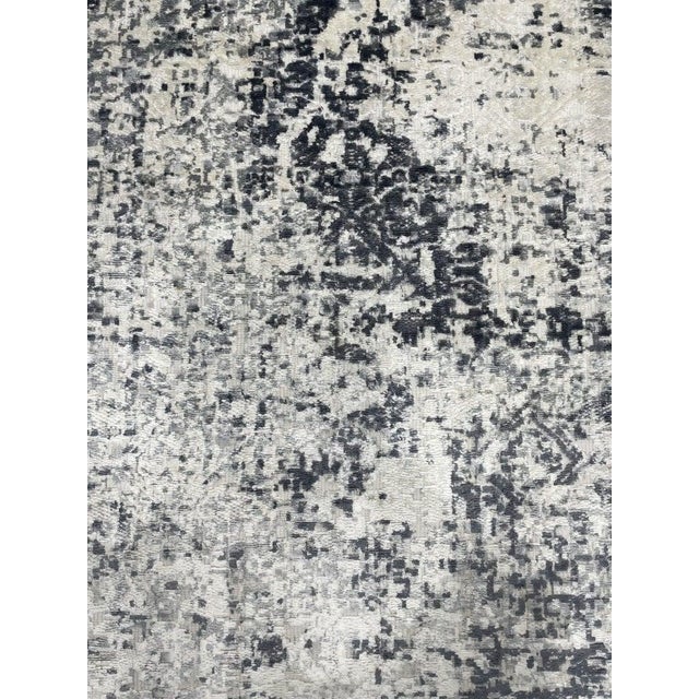 7x9 Ivory Hand-Knotted Wool Pixelated Distressed Abstract Modern Carpet Rug For Sale - Image 4 of 6