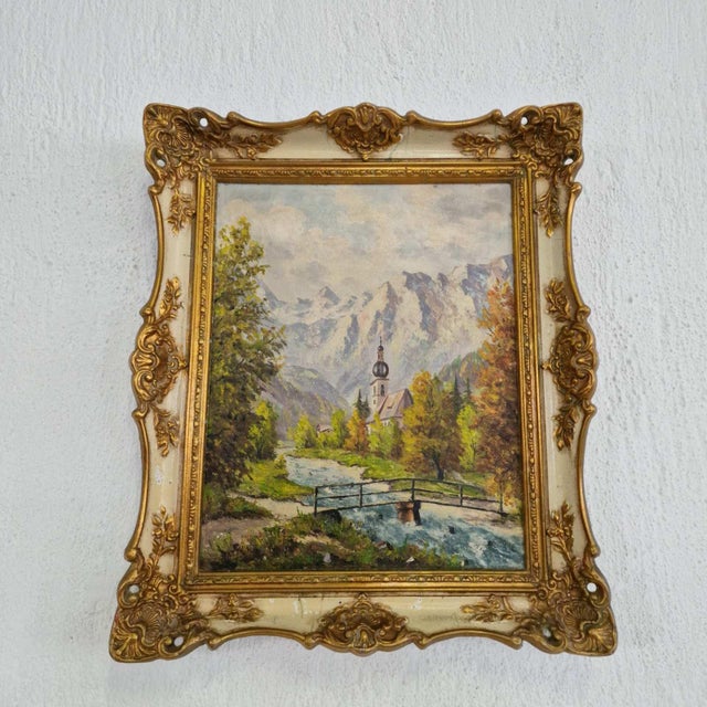 Elegant antique oil painting on canvas by the artist Josef Schwarzfischer, created around the 1940s in a traditional...