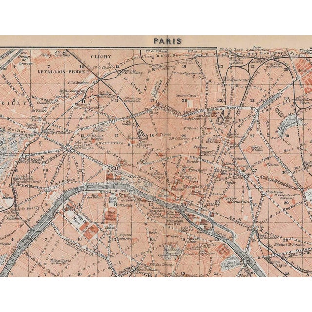 Antique Parisian French map of the central part of the city with the Seine River. Combined shipping available, please...