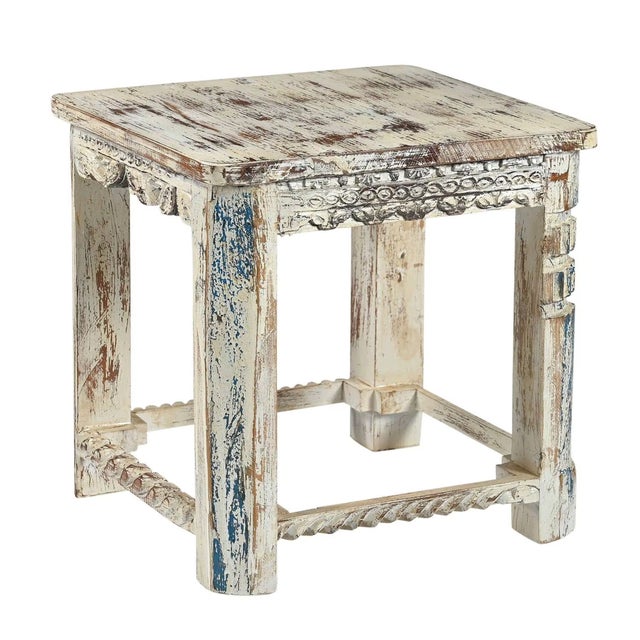Far Pavilions 1990s Rustic White Reclaimed Wood Square End Table – 1 Piece For Sale - Image 4 of 4