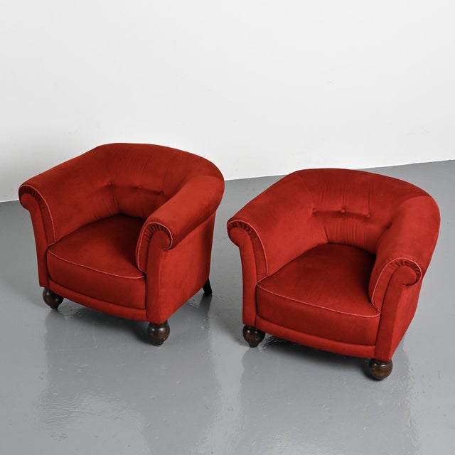 Art Deco Red Velvet Armchairs, France, 1920s, Set of 2 For Sale - Image 3 of 16