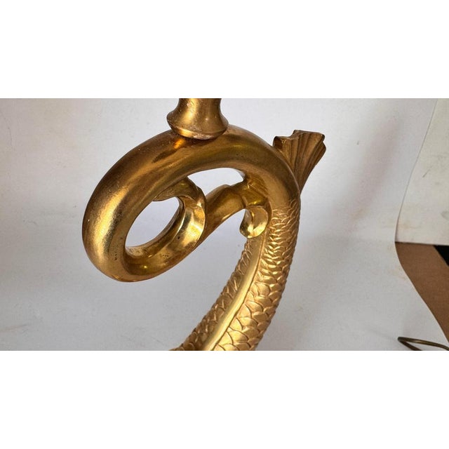 Large French Brass and Gilt Metal Fish Table Lamp, 1970s For Sale - Image 10 of 15