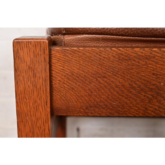 Stickley Brothers Antique Mission Oak Arts & Crafts Leather Upholstered Footstool or Ottoman, Circa 1910 For Sale In South Bend - Image 6 of 12