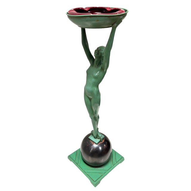 Art Deco 1920s Frankart Standing Nude on Ball Art Deco Sculptural Smoke Stand Model T330 For Sale - Image 3 of 11
