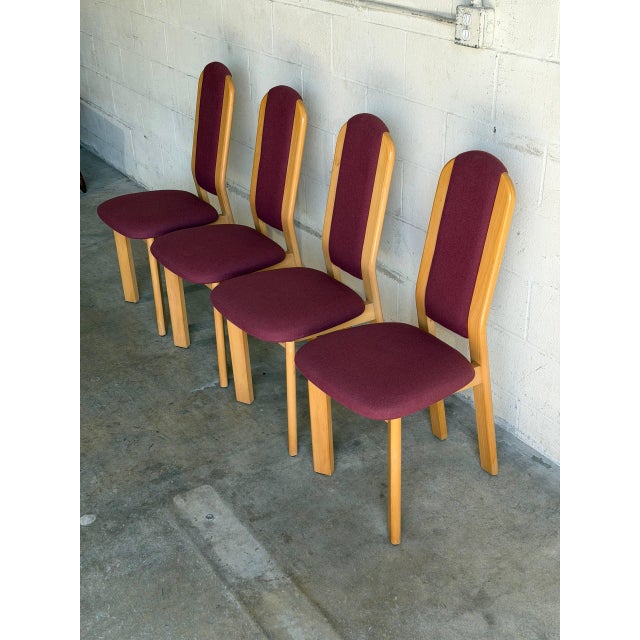 1980s Pink Upholstered Beechwood Dining Chairs 4-Set Denmark Mid-Century Modern 1980s For Sale - Image 5 of 10