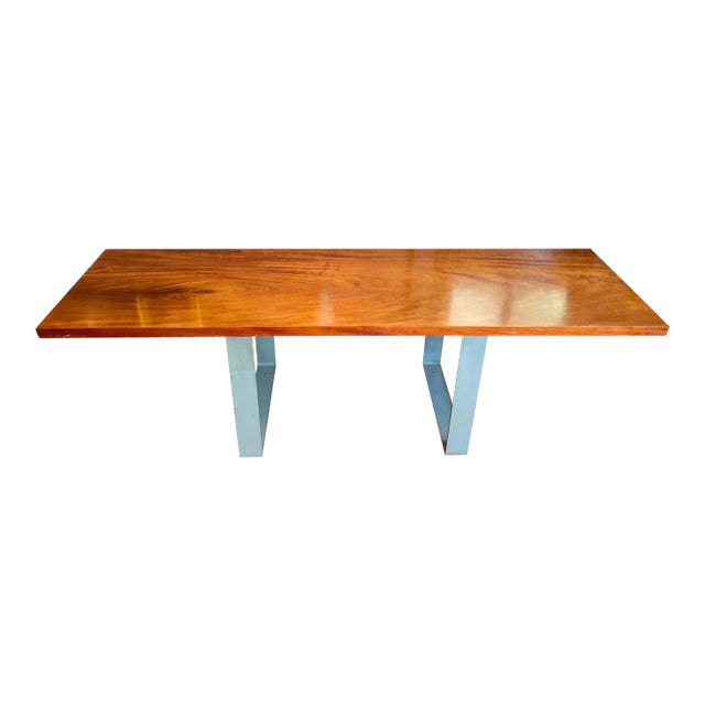 Mid Century Solid Sapele Mahagony Slab Dining Table For Sale