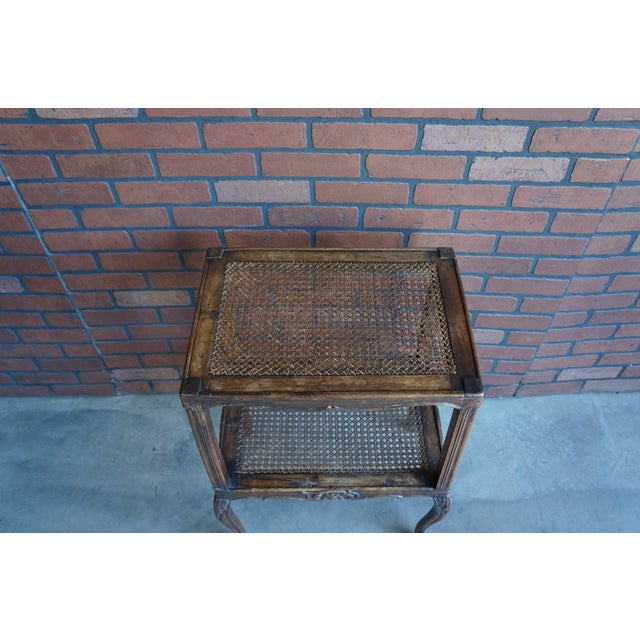 French Provincial Antique French Carved Walnut Cane End Table For Sale - Image 3 of 9