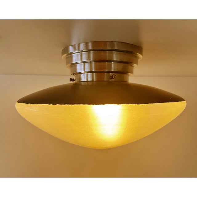 Metal French Art Deco Glass Ceiling Light by Mazda, 1930s For Sale - Image 7 of 18