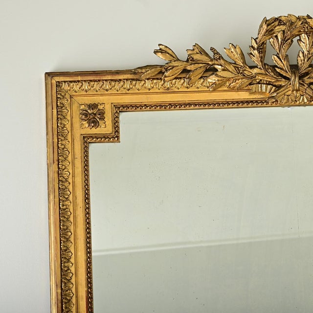 Massive French 19th Century Louis XVI Style Gilt Mantel Mirror For Sale - Image 4 of 12