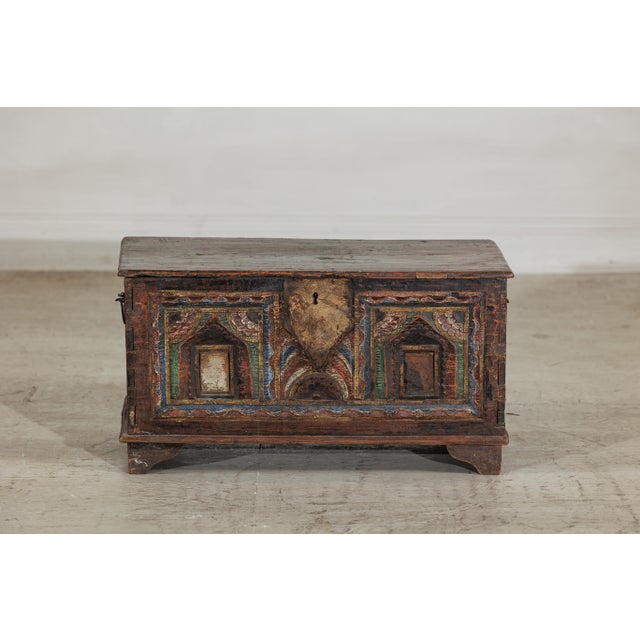 Antique Indian Painted Chest with Hinged Lid and Traces of Original Mirrors For Sale - Image 18 of 18
