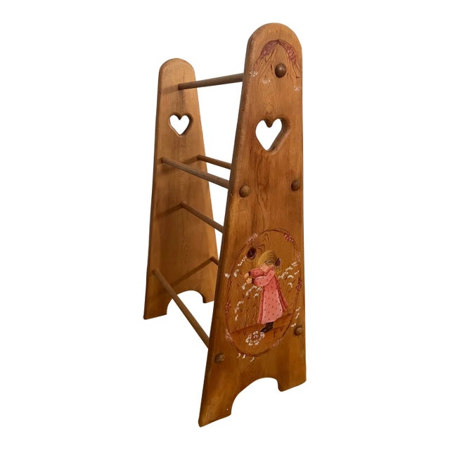 Vintage Hand-Painted Wooden Quilt Rack For Sale