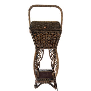 Victorian Rattan Bamboo Sewing Basket Stand For Sale