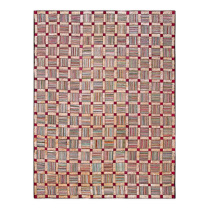 Spectacular Colorful Earth Tones Ground Color in a Checks Pattern Antique American Hooked Rug