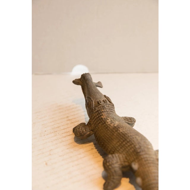 Bronze Vintage African Crocodile With Fish Sculpture For Sale - Image 8 of 9