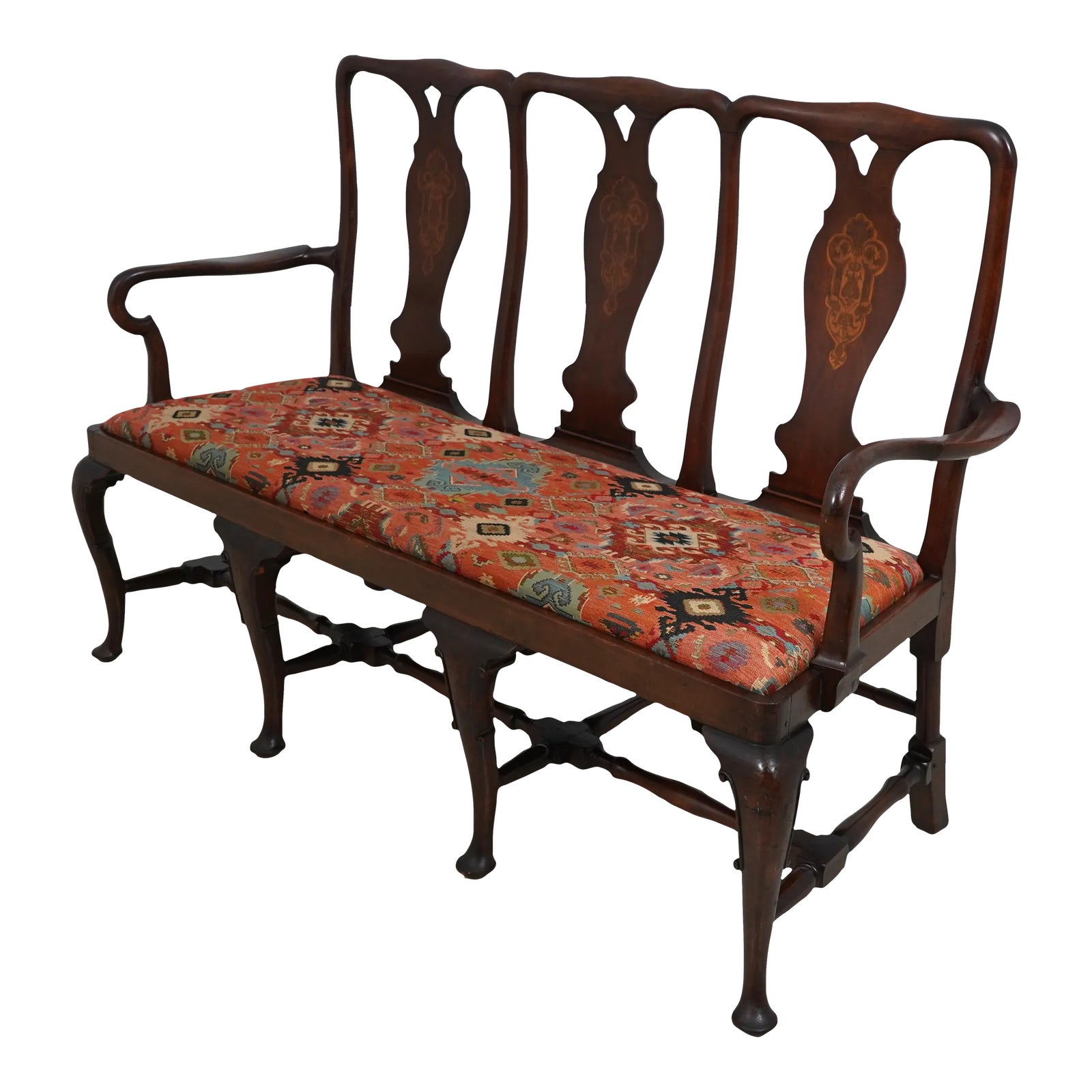 Antique Inlaid Mahogany Queen Anne Style Settee | Chairish