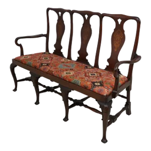 Antique Inlaid Mahogany Queen Anne Style Settee