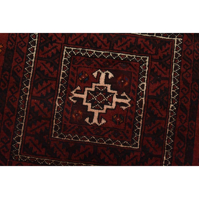 Baloch Rug 3’9” X 6’7” Red Wool Vintage Tribal Hand-Knotted Oriental Carpet For Sale - Image 4 of 13