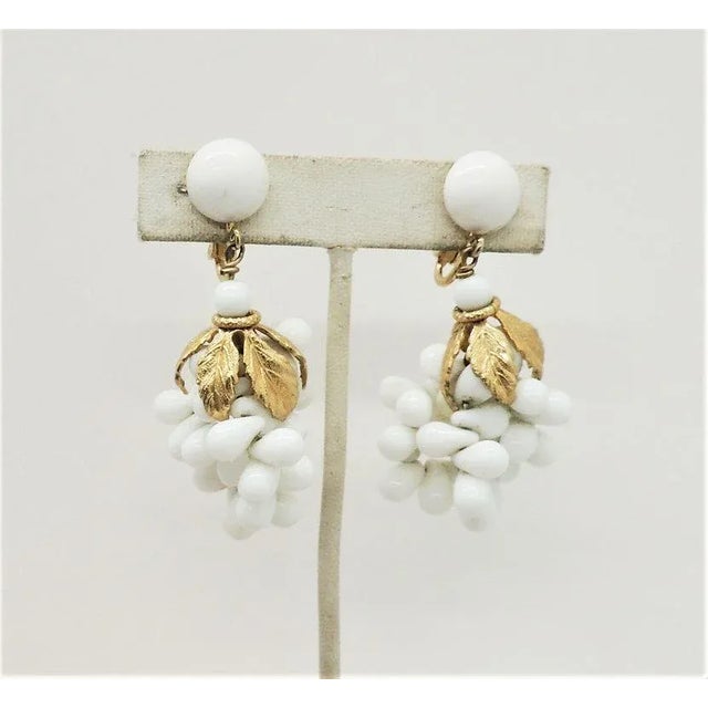 Modern Vintage Signed Napier White Grape Cluster Clip Earrings - 2 Pieces For Sale - Image 3 of 6