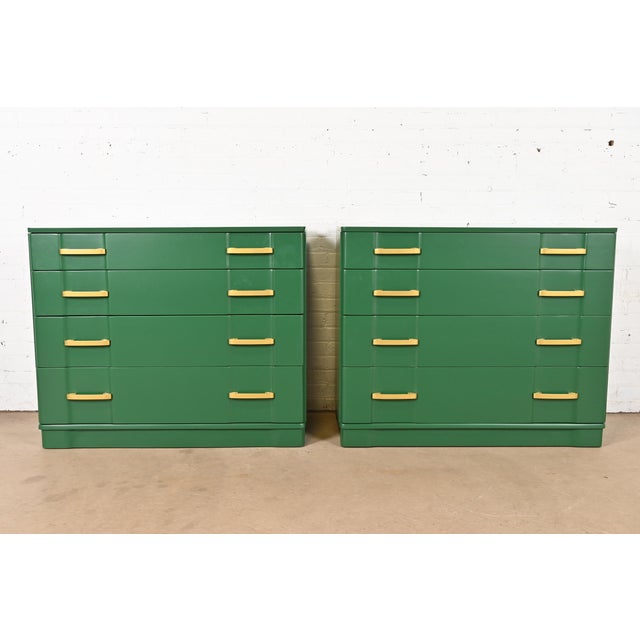 A gorgeous pair of Art Deco or Mid-Century Modern dressers or chest of drawers In the manner of Donald Deskey USA, Circa...