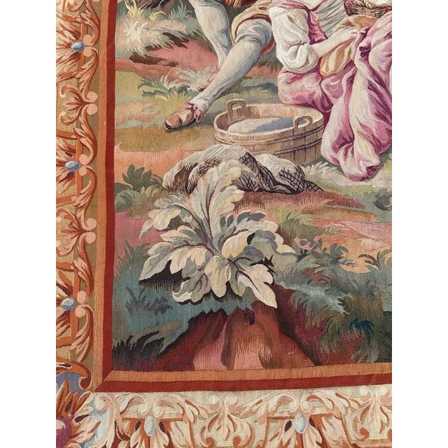 Textile Antique French Aubusson Lovers Who Fish Tapestry, 1890s For Sale - Image 7 of 18