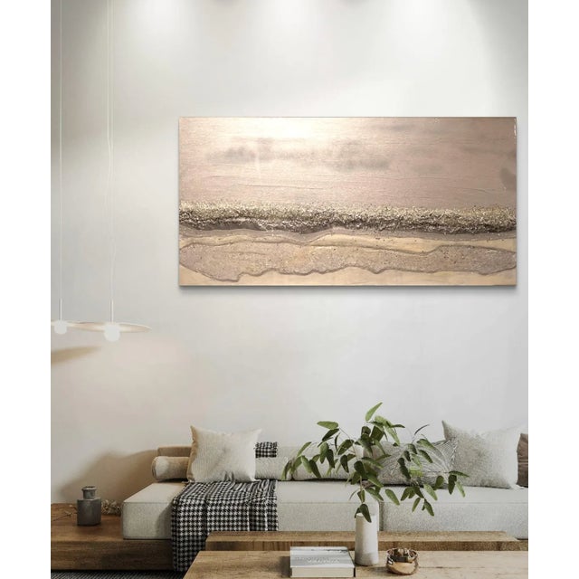 Abstract Abstract Resin Wall Art: Silver Wave With Crushed Glass - Modern Decor (48"x24") For Sale - Image 3 of 8