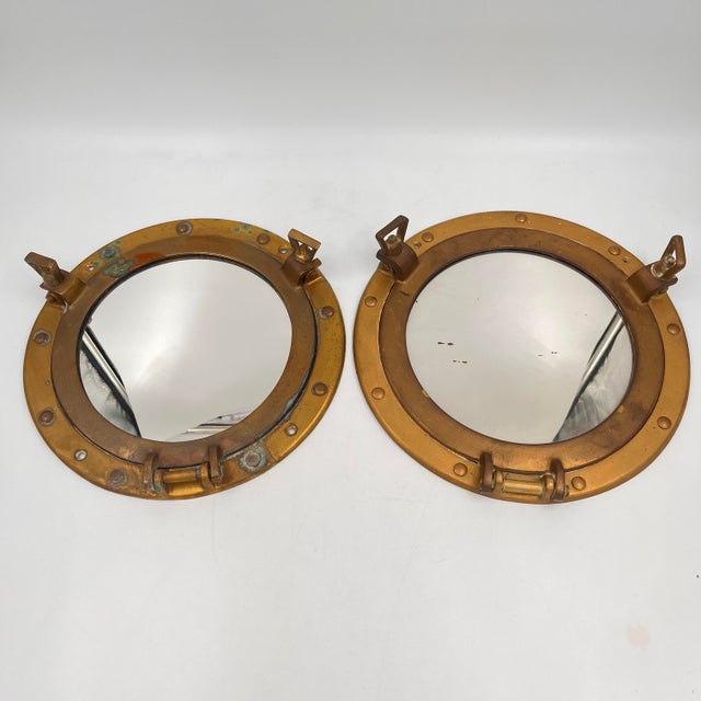 Vintage Nautical Brass Porthole Mirror For Sale In New York - Image 6 of 10